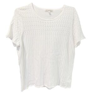 Tradition Women’s Knit White Short Sleeve Shirt Top Size 18 XL Patterned Ribbed